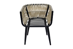 Кресло к набору Монте-Карло  (каркас черный, ротанг жемчуг, ткань ПОЛОСКА) (В) 