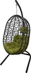 Кресло подвесное Кокон XL (стойка+основание.черн.,корзн.корич.,подуш. оливков. 3уп. (В))