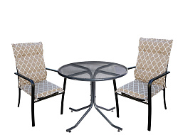 Набор мебели Ницца Мини  (2 стула+стол Ø60см, каркас черный, подушки бежевые узор) 