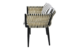 Набор мебели Монте-Карло  (4 кресла+стол 180х100см, каркас черный, ротанг жемчуг, ткань полоска ) 