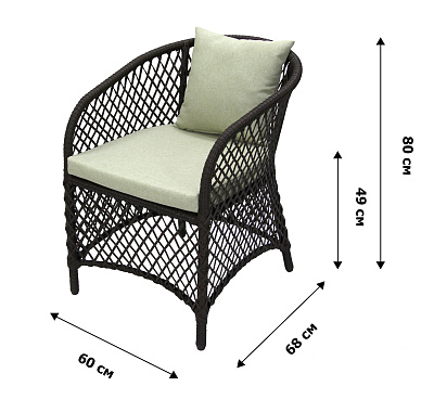 Кресло к набору Сакраменто (каркас черный, ротанг коричневый, estera-хамелеон) (В) 