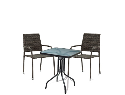Набор мебели Гарда мини  (2 стула+стол 60х60 см, каркас черн, ротанг коричн.) 
