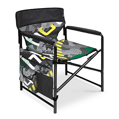 Кресло складное с карманами КС2/К3 (2 шт в упаковке (каркас черный, ткань коллаж зеленый/черный) 