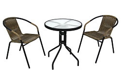 Набор мебели Марсель Мини   (2 кресла+стол Ø60см, каркас черный, ротанг желто-корич.) Китай 