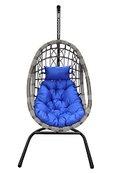 Кресло подвесное Ривьера (стойка+основание.черн.,корзн.серая.,подуш.синяя 3уп. (В))