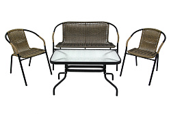 Набор мебели Марсель делюкс  (2 кресла+диван+стол 90х50см, каркас черн, ротанг желто-черный) 