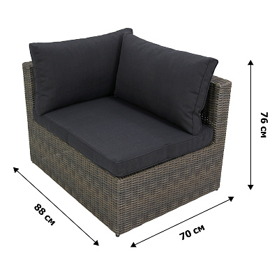 Набор мебели Драмен  1 уп. (стол, 2 угл.кресла, 2 пуфа, ротанг серо-корич, подушки серые) 