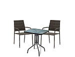 Набор мебели Гарда мини  (2 стула+стол 60х60 см, каркас черн, ротанг коричн.) 