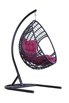 Кресло подвесное Лондон (стойка+основание.черн.,корзн.черн.,подуш.бордовая, 3 уп. (Т))