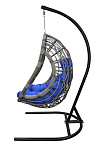 Кресло подвесное Ривьера (стойка+основание.черн.,корзн.серая.,подуш.синяя 3уп. (В))