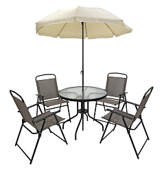 Набор мебели Ялта складной со спинкой 1 уп. (4 кресла+стол+зонт)(каркас черн, ткань бежевая) 