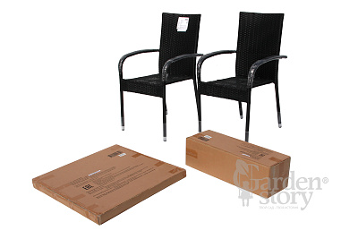 Набор мебели Парис мини  4 уп.(2 стула Парис "без подушки"+стол 70см 2 уп., каркас черн, ротанг черн
